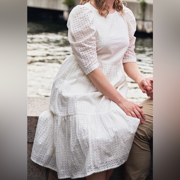 A New Day Eyelet Puff Sleeve Tiered Midi Dress - Picture 1 of 9